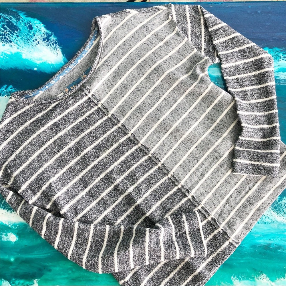 Anthropologie Gray Stripe Crew Sweater NWOT